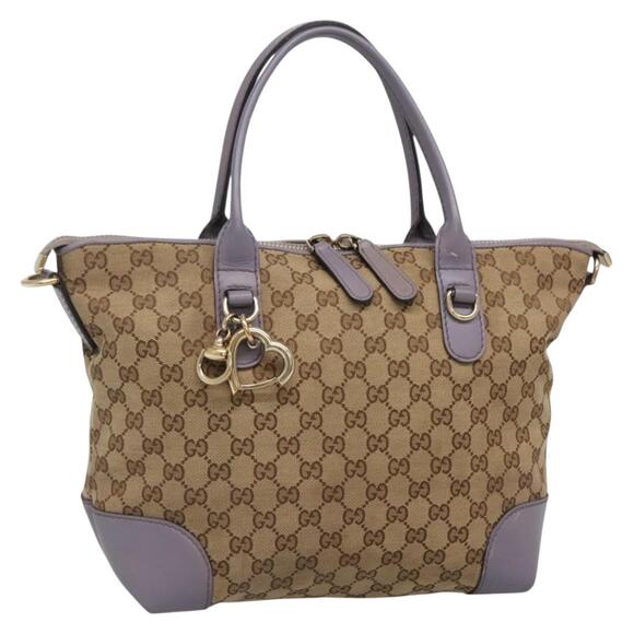 GUCCI GG Canvas Heart Bit Tote Bag Gold Beige - Picture 1 of 16